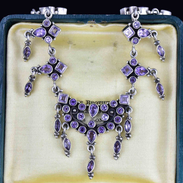 Vintage Art Deco Style Silver Amethyst Waterfall Bib Necklace - Boylerpf