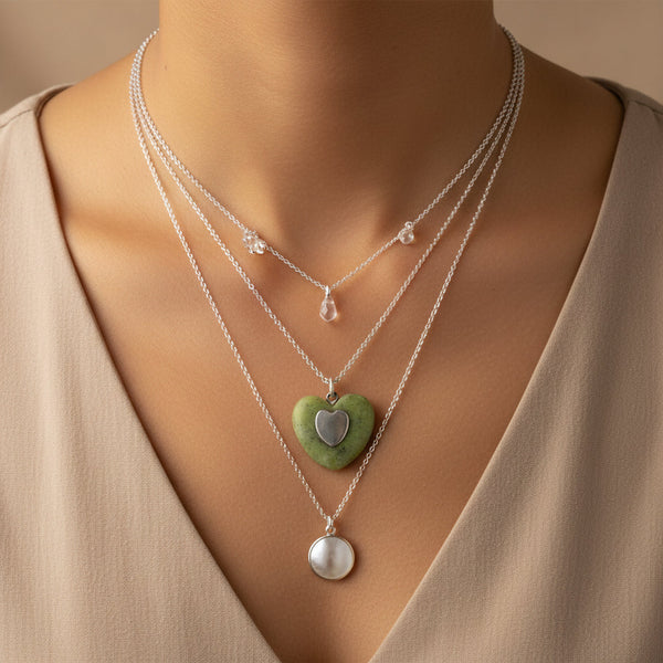 Vintage Sterling Silver Connemara Marble Heart Necklace