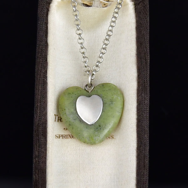 Vintage Sterling Silver Connemara Marble Heart Necklace