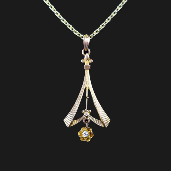 10K Rose Gold Diamond Art Nouveau Lavaliere Pendant Necklace - Boylerpf