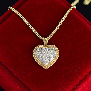 Vintage 9K Gold Pave Diamond Heart Pendant Necklace - ON HOLD - Boylerpf