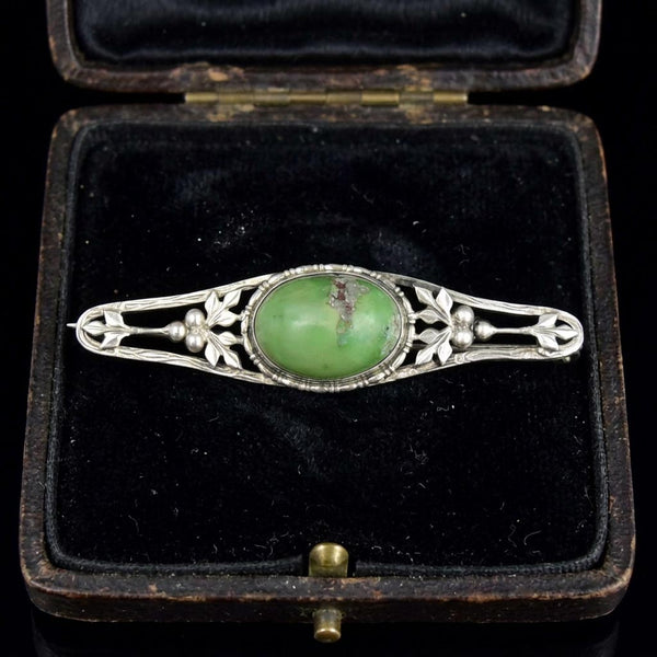 Antique Arts & Crafts Sterling Silver Natural Turquoise Brooch