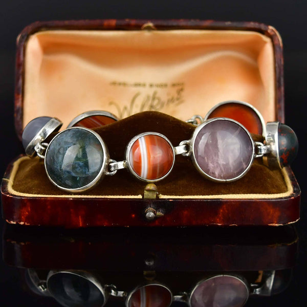 Vintage Sterling Silver Scottish Agate Bracelet