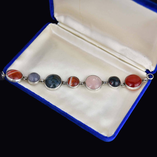 Vintage Sterling Silver Scottish Agate Bracelet