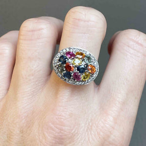 Silver Multi Gemstone Harlequin Dinner Ring - Boylerpf