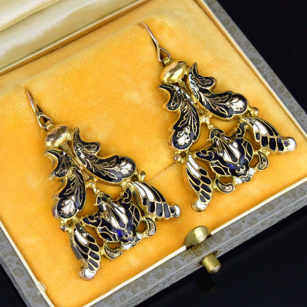Large Antique Georgian Swiss Enamel Floral Earrings - Boylerpf