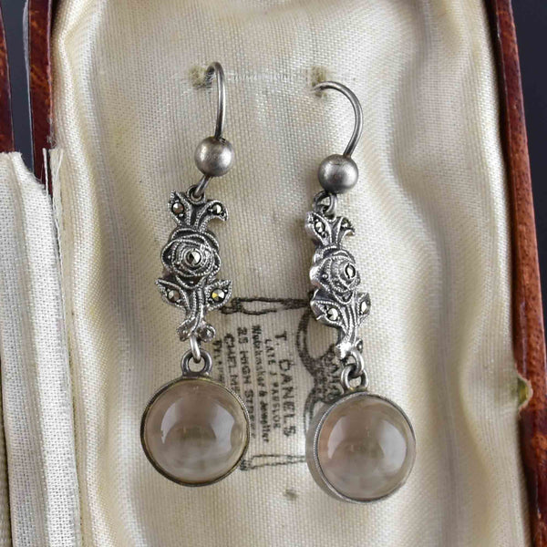 Silver Art Deco Pools of Light Marcasite Drop Earrings - Boylerpf