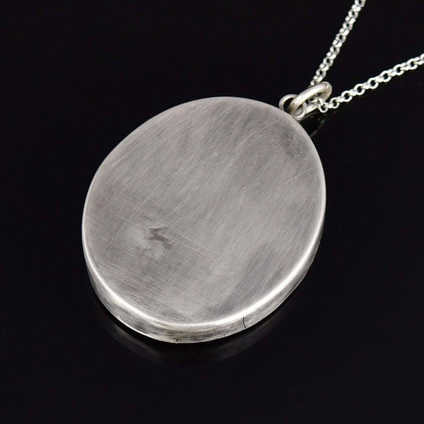 Antique Large Mosaic Scottish Agate Sterling Silver Pendant Necklace