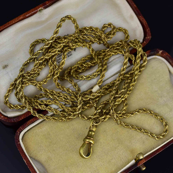 Antique 50 inch Gold Muff Guard Chain Necklace - Boylerpf