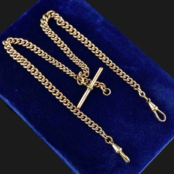 Vintage Rolled Gold Double Albert Watch Chain Necklace - Boylerpf
