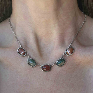 Vintage Silver Carnelian Banded Agate Necklace - Boylerpf