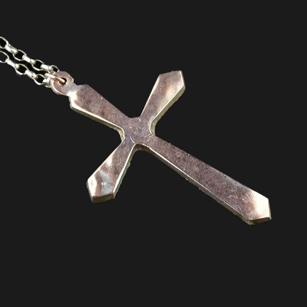 Silver Turquoise Cabochon Cross Pendant Necklace - Boylerpf