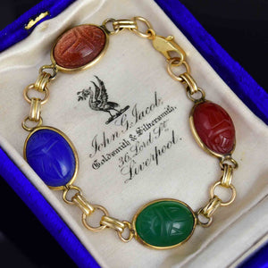 Vintage Gold Fill Gemstone Scarab Beetle Bug Bracelet - Boylerpf