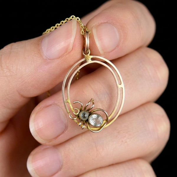 Antique Aquamarine 9K Gold Spider Pendant Necklace