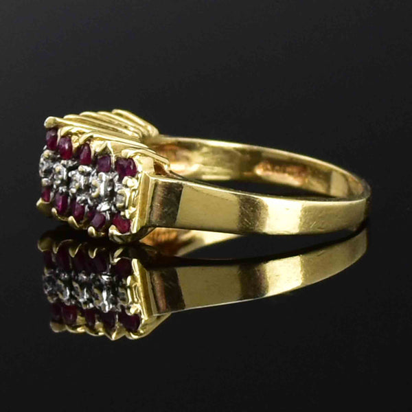 Vintage Arched 10K Gold Diamond Ruby Cluster Ring - Boylerpf