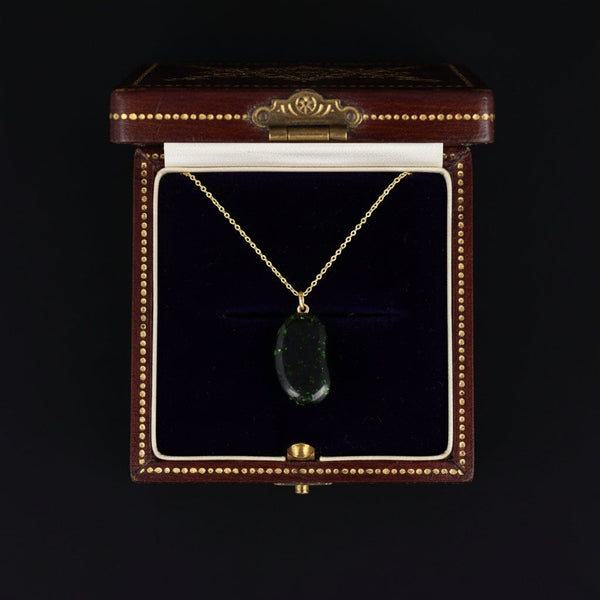 Vintage 9K Gold Green Goldstone Lucky Bean Charm Necklace