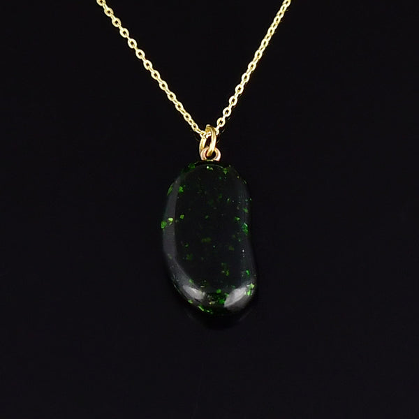 Vintage 9K Gold Green Goldstone Lucky Bean Charm Necklace