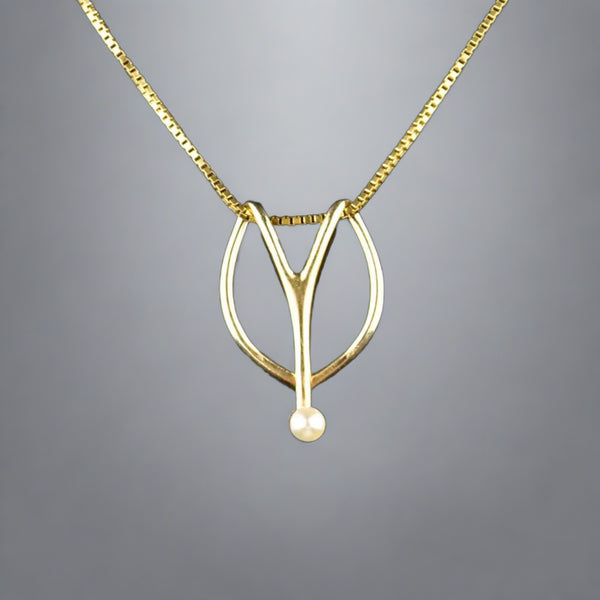 14K Gold Pearl Horseshoe Slider Pendant Necklace - Boylerpf