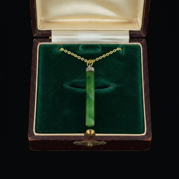 Vintage Carved Nephrite Jade Cylinder Necklace - Boylerpf