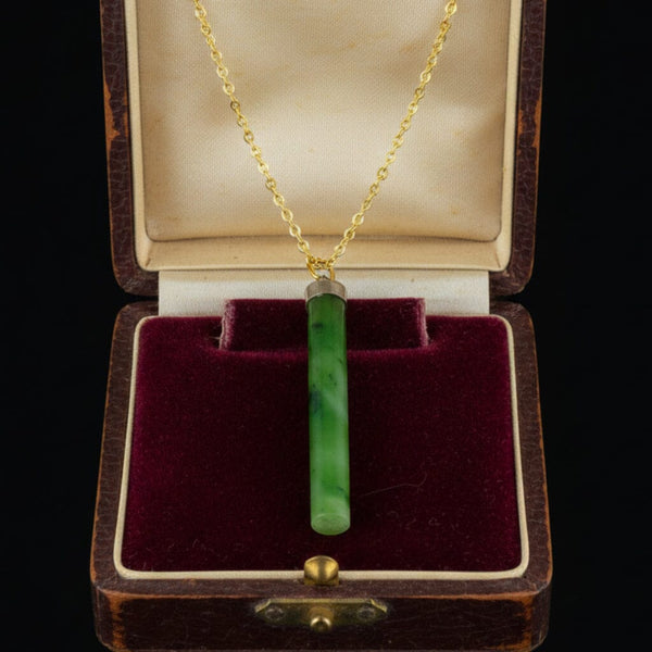 Vintage Carved Nephrite Jade Cylinder Necklace - Boylerpf