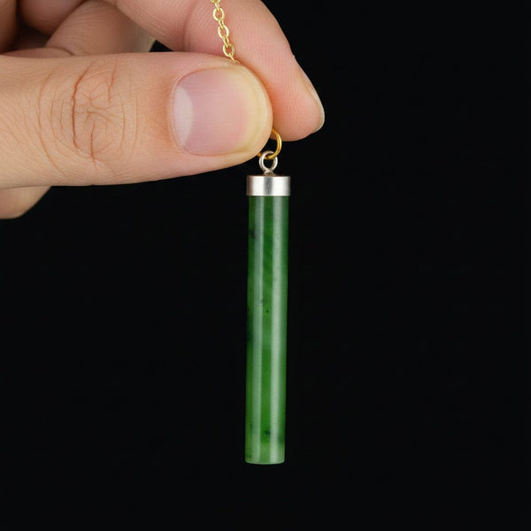 Vintage Carved Nephrite Jade Cylinder Necklace - Boylerpf