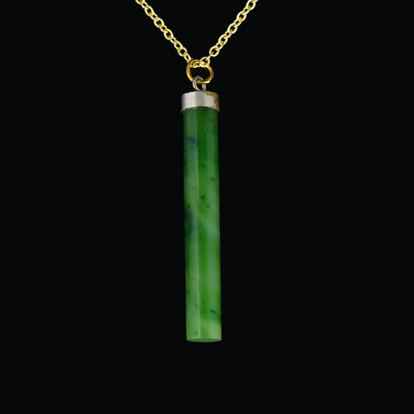 Vintage Carved Nephrite Jade Cylinder Necklace - Boylerpf