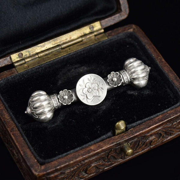 Antique Silver Forget Me Not Ornate Brooch