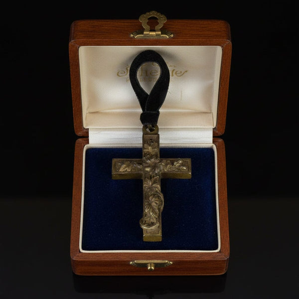 Large Antique Victorian Vulcanite Floral Cross Pendant