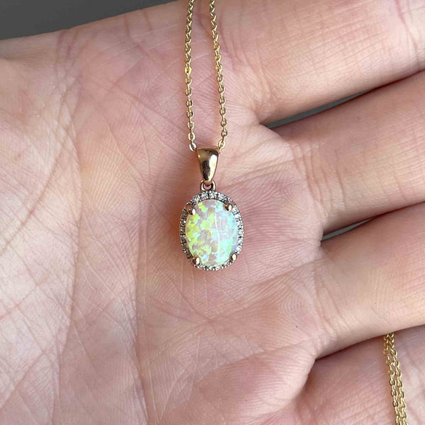Vintage Opal Diamond Halo Pendant in 10K Rose Gold - Boylerpf