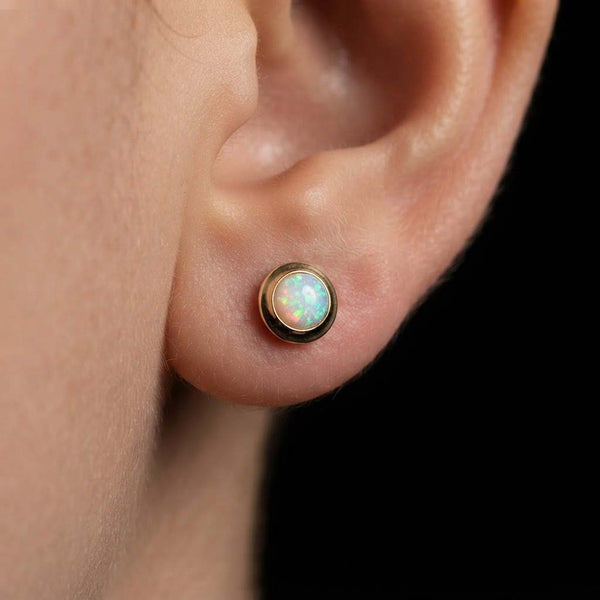 Vintage Natural Opal 9K Gold Stud Earrings