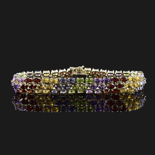 Sterling Silver Multi Gemstone Tennis Style Bracelet - Boylerpf