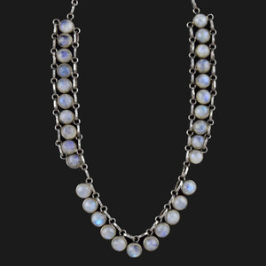 Vintage Art Deco Style Silver Moonstone Fringe Bib Necklace - Boylerpf