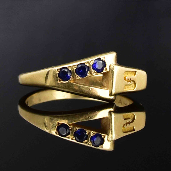 14K Gold Blue Sapphire S Monogram Band Ring Sz 8 - Boylerpf