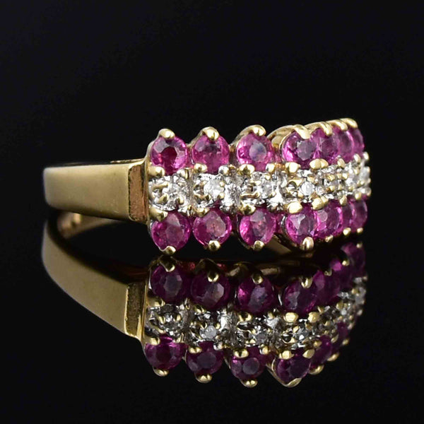 Vintage Diamond Ruby Arched Stacking Ring in 10K Gold - Boylerpf