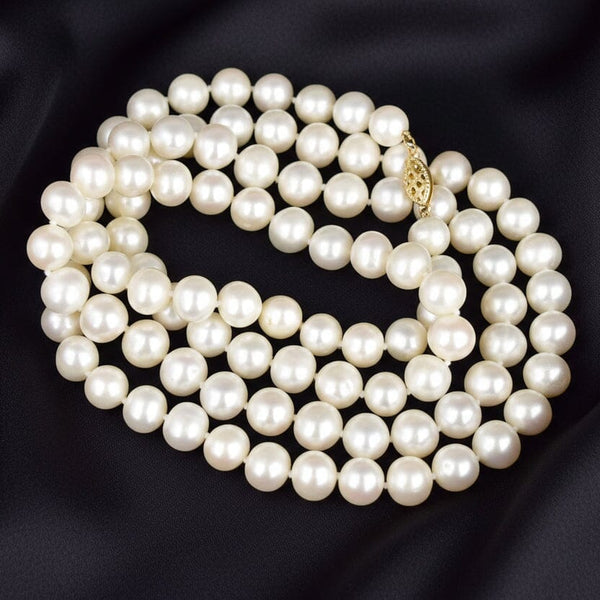 Vintage 14K Gold 36 inch Hand Knotted Pearl Strand Necklace