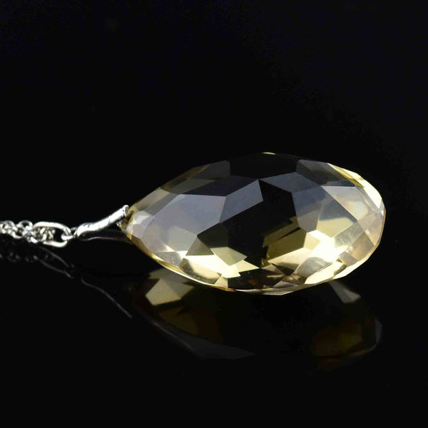 Vintage Silver 60 Carat Citrine Teardrop Pendant Necklace - Boylerpf