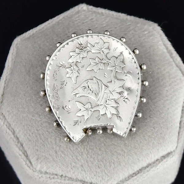 Antique Sterling Silver Victorian Horseshoe Hound Brooch