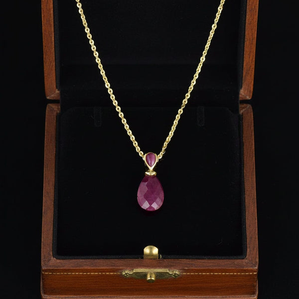 Vintage Natural Ruby 9K Gold Pendant Necklace