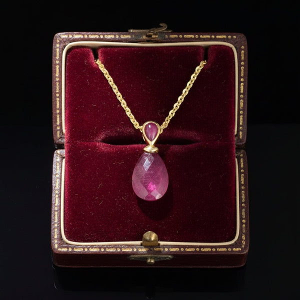 Vintage Natural Ruby 9K Gold Pendant Necklace