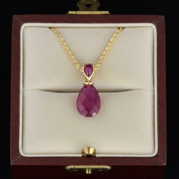 Vintage Natural Ruby 9K Gold Pendant Necklace