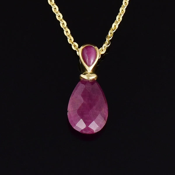 Vintage Natural Ruby 9K Gold Pendant Necklace