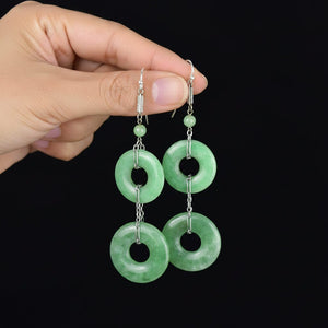 Art Deco Sterling Silver Jade Hoop Chandelier Earrings - Boylerpf