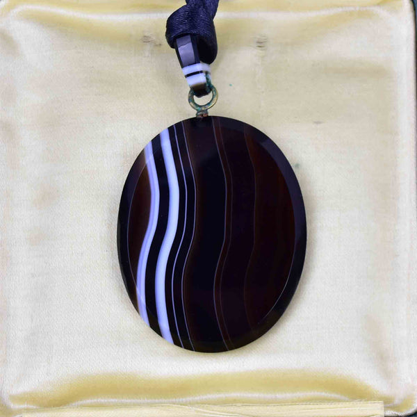 Antique Large Oval Scottish Banded Agate Pendant - Boylerpf