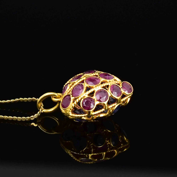 Vintage 14K Gold Filigree Ruby Sapphire Heart Pendant Necklace - Boylerpf