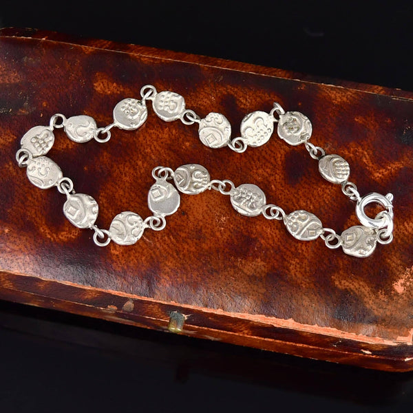 Vintage Carved Geometric Silver Coin Dot Bracelet - Boylerpf