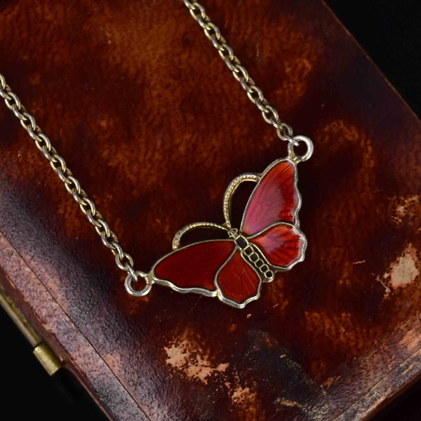 Vintage Enamel Norway Ole Petter Ranch-Olsen Butterfly Necklace - Boylerpf
