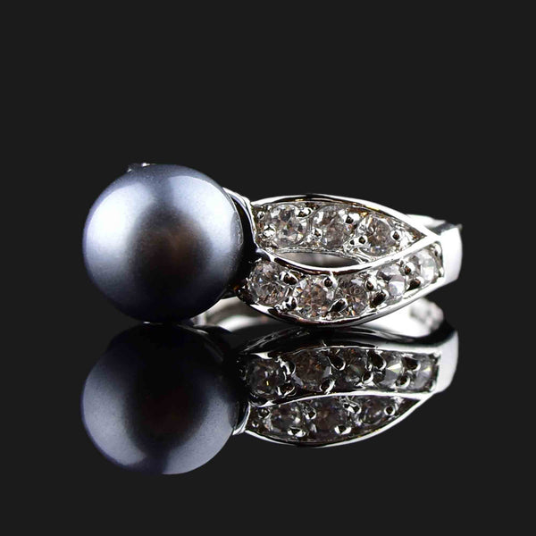Silver Quartz Black Pearl Statement Ring - Boylerpf