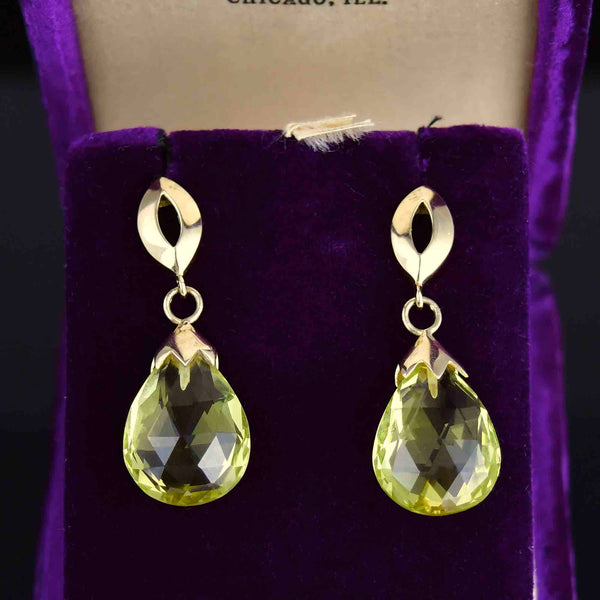 Vintage 9K Gold 24 CTW Lemon Citrine Drop Earrings - Boylerpf