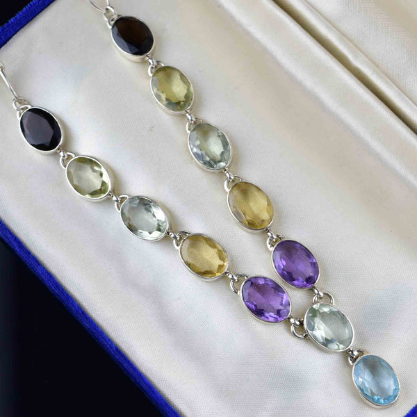 Vintage Silver Amethyst Topaz Citrine Drop Necklace - Boylerpf