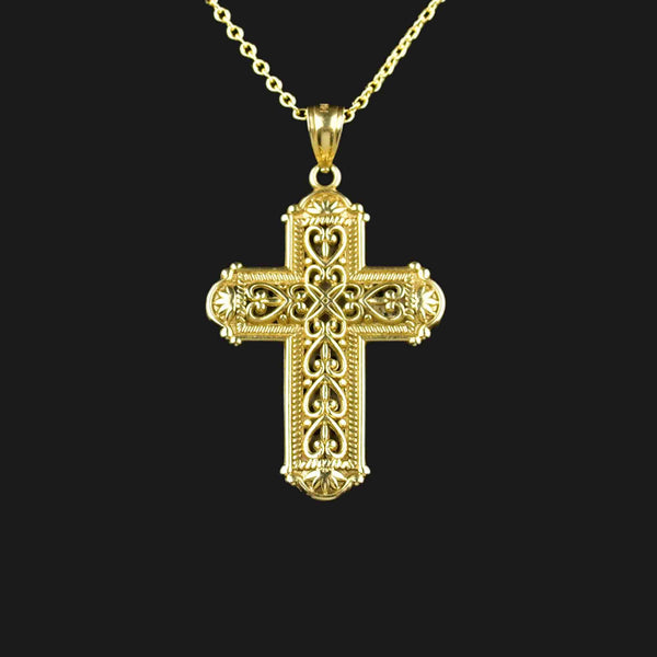 14K Gold Two Tone Reversible Cross Pendant Necklace - Boylerpf